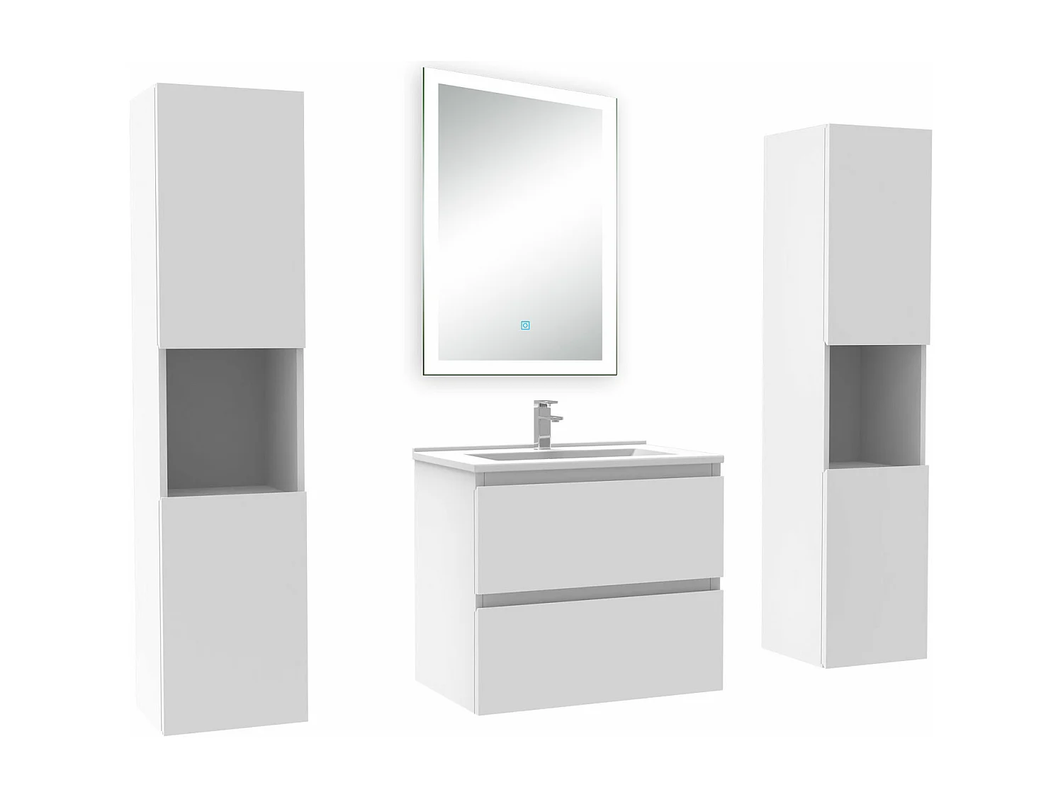 Ensemble meuble Salle de Bain 60cm avec colonne + miroir lumineux dimmable blanc
