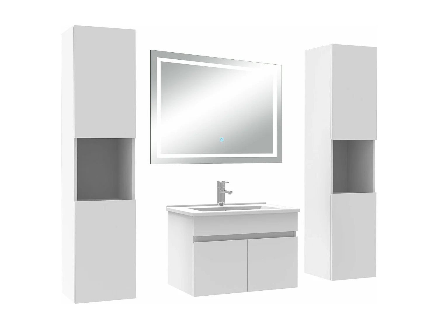 Ensemble meubles Salle de Bain 60cm avec colonne + miroir lumineux 3 couleurs + dimmable blanc