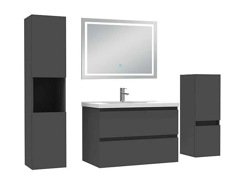 Ensemble meuble salle de Bain 80cm avec colonne et miroir mural lumineux 3 couleurs Anthracite