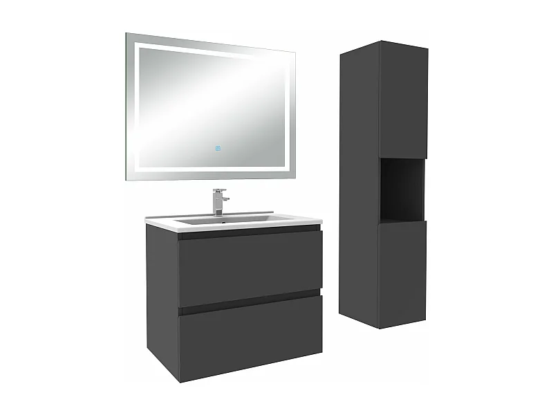 Ensemble meuble salle de Bain 60cm avec colonne et miroir 3 couleurs Anthracite