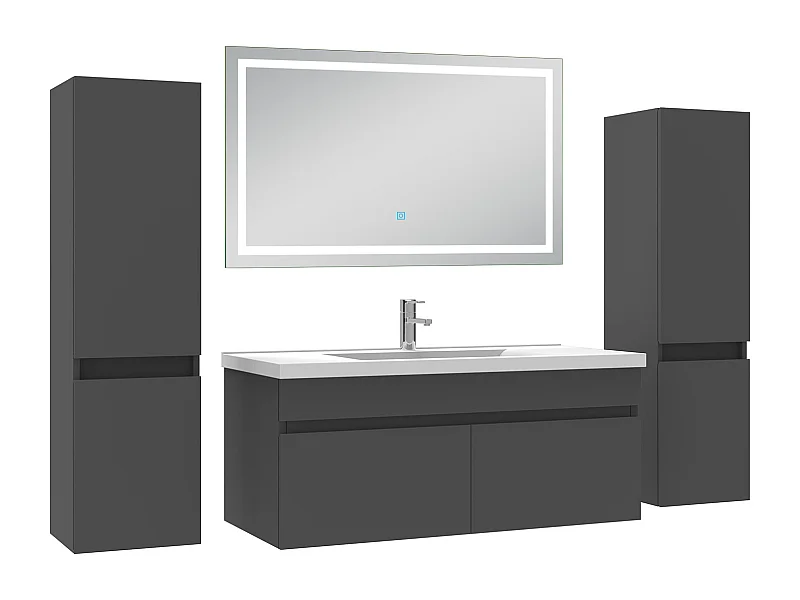 Ensemble meubles Salle de Bain 100cm avec colonne + miroir lumineux 3 couleurs Anthracite