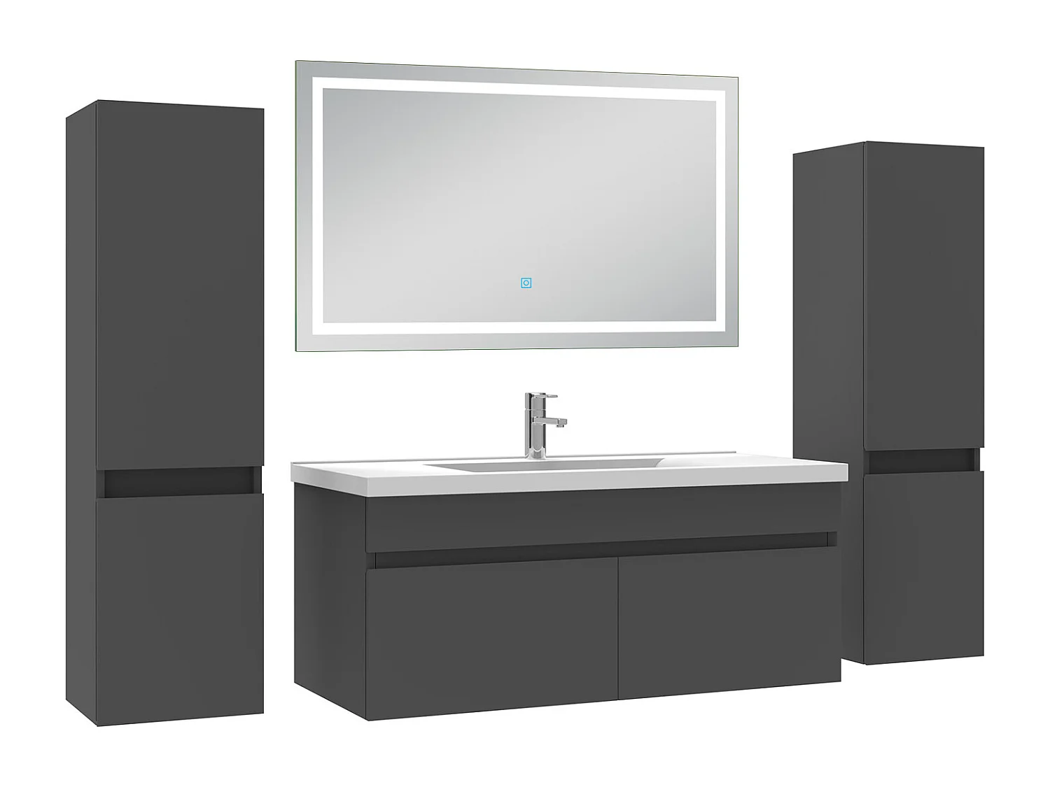 Ensemble meubles Salle de Bain 100cm avec colonne + miroir lumineux 3 couleurs Anthracite