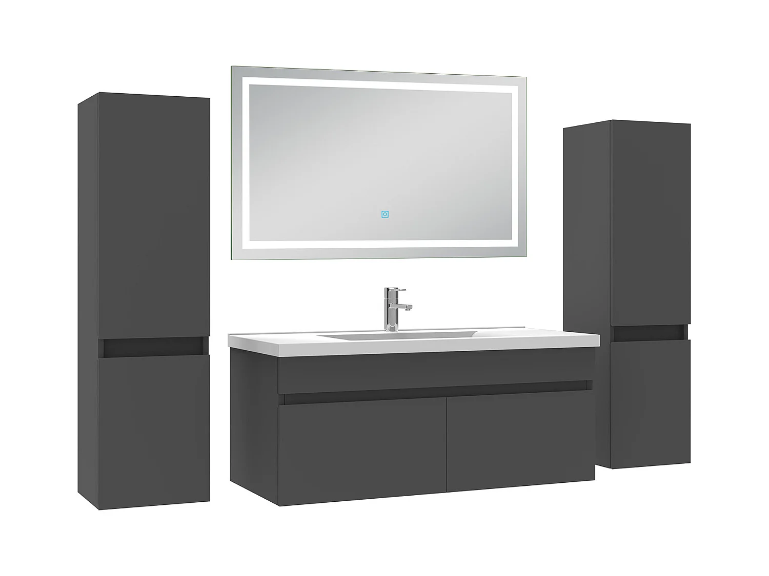 Ensemble meubles Salle de Bain 100cm avec colonne + miroir lumineux 3 couleurs Anthracite