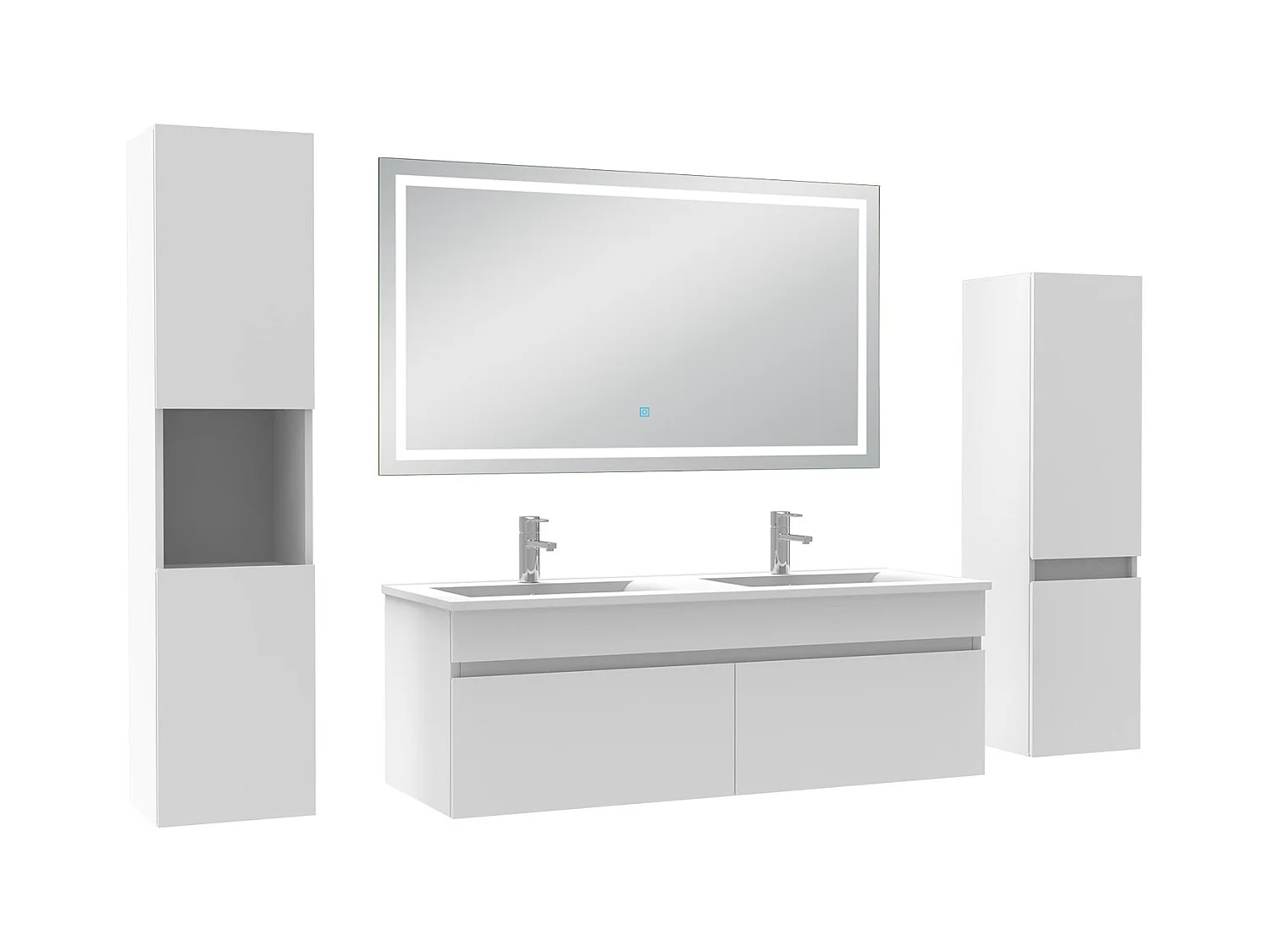 Ensemble meuble Salle de Bain 120cm avec colonne + miroir lumineux 3 couleurs blanc