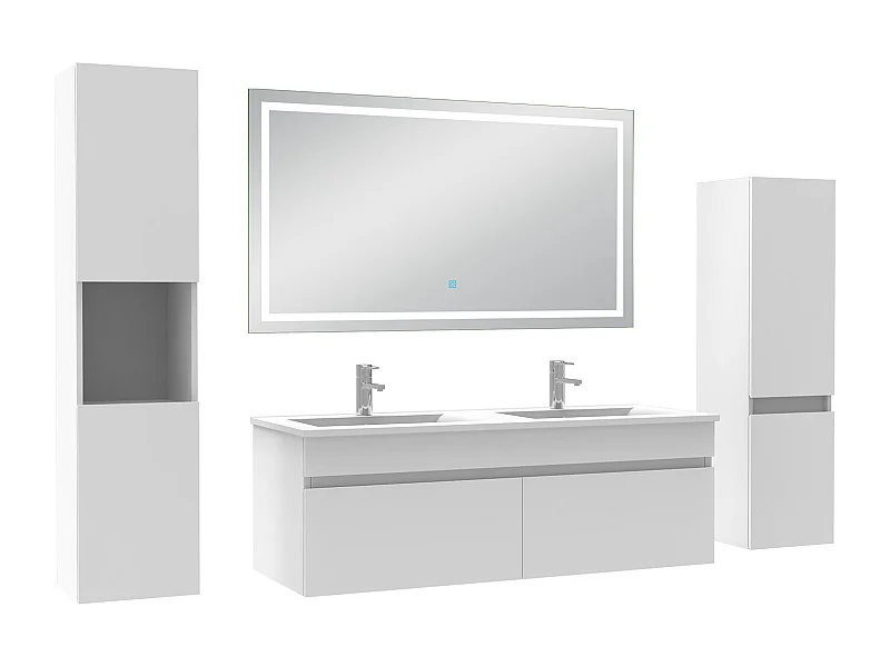 Ensemble meuble Salle de Bain 120cm avec colonne + miroir lumineux 3 couleurs blanc