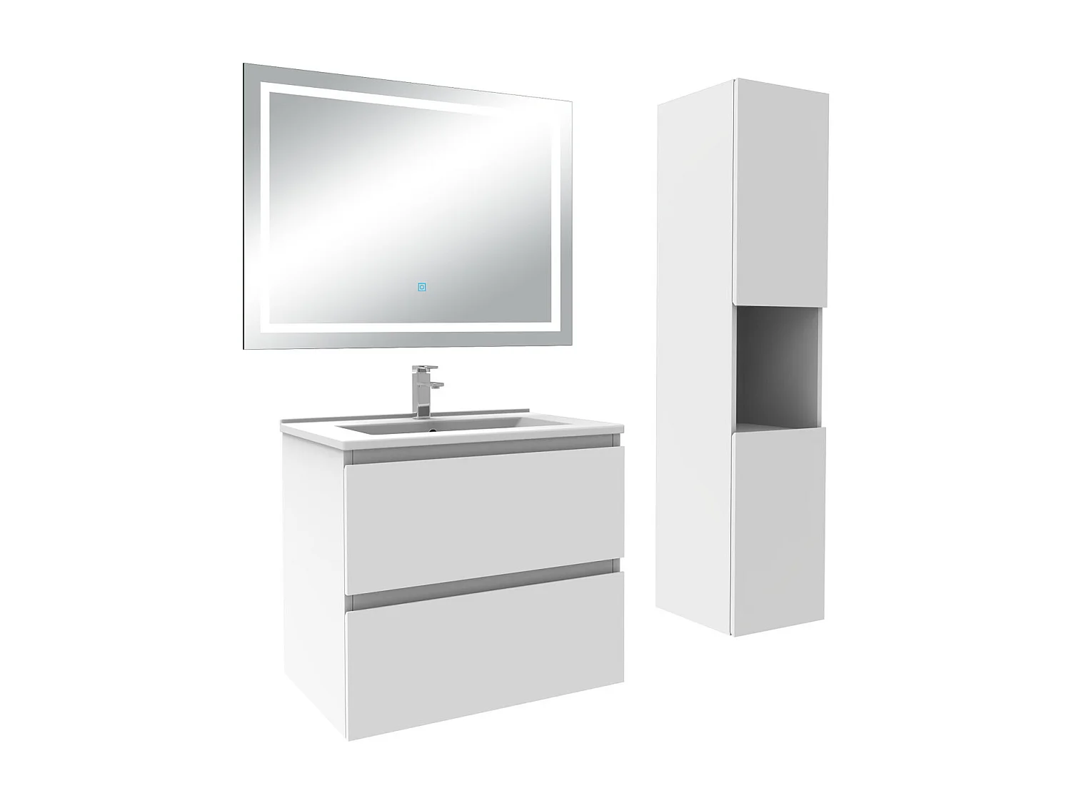 Ensemble meuble salle de Bain 60cm avec colonne et miroir 3 couleurs blanc