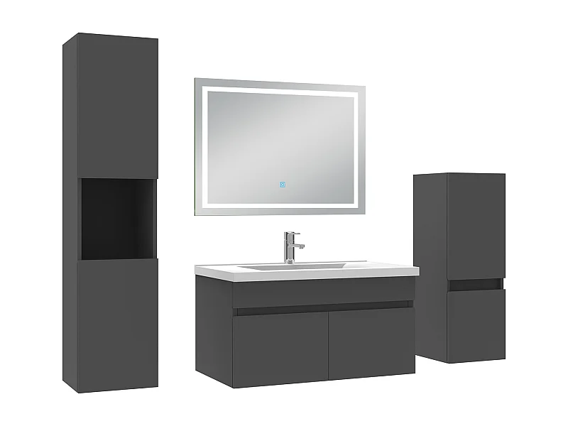 Ensemble meuble salle de Bain 80cm avec colonne + miroir mural lumineux 3 couleurs Anthracite