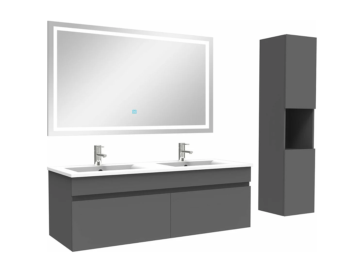 Ensemble meuble salle de Bain 120cm avec colonne + miroir 3 couleurs Anthracite
