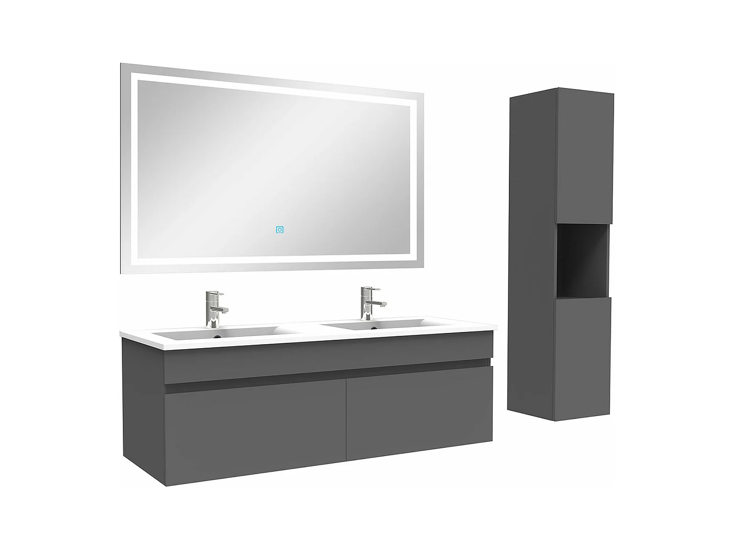 Ensemble meuble salle de Bain 120cm avec colonne + miroir 3 couleurs Anthracite