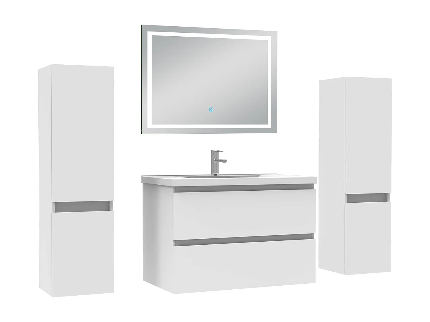 Ensemble meubles Salle de Bain 80cm avec colonne et miroir lumineux 3 couleurs blanc