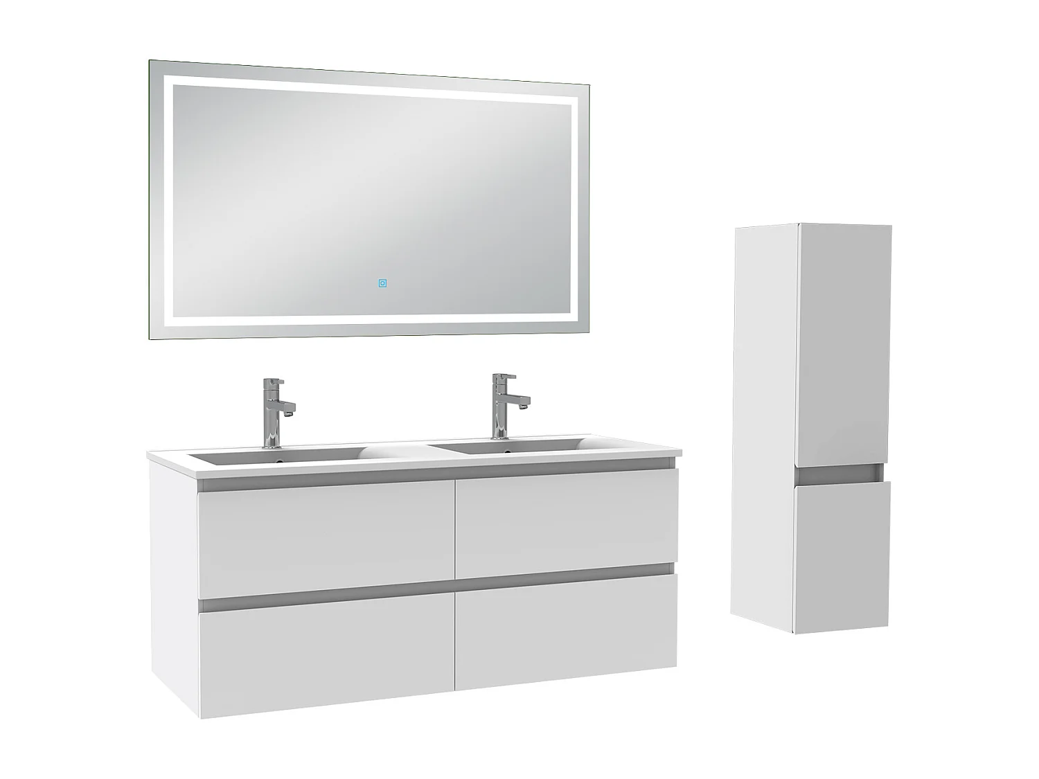 Ensemble meuble salle de Bain 120cm double vasque avec colonne et miroir 3 couleurs blanc