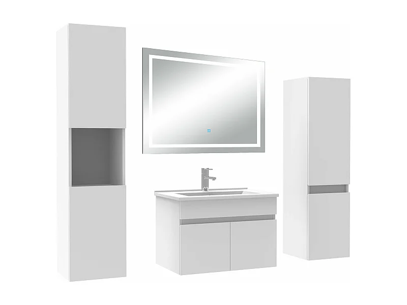 Ensemble meuble Salle de Bain 60cm avec colonne + miroir lumineux 3 couleurs blanc