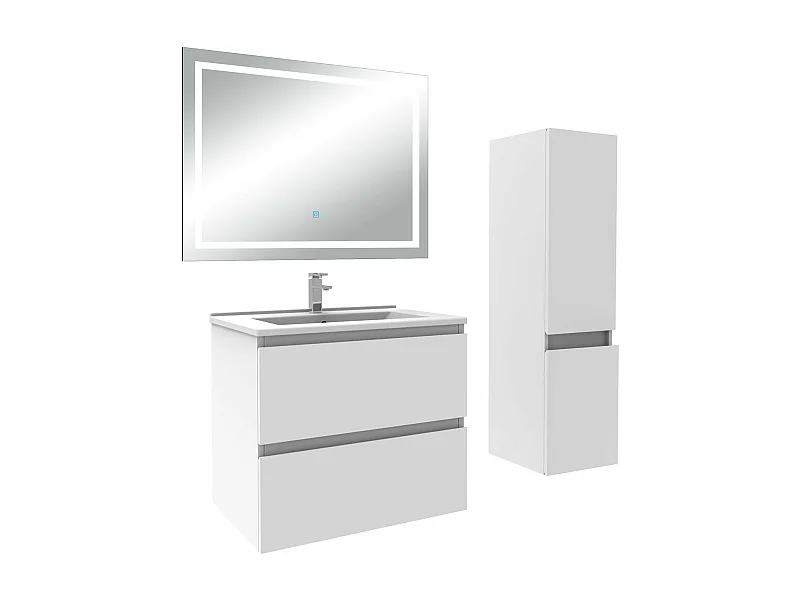 Ensemble meuble salle de Bain 60cm simple vasque avec colonne et miroir 3 couleurs blanc