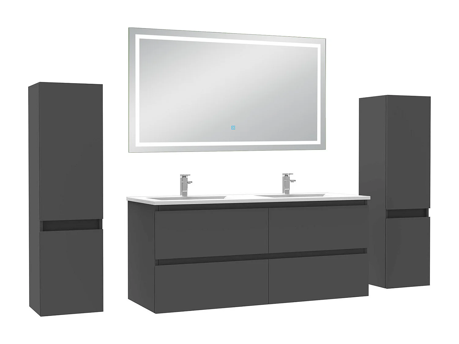 Ensemble meubles Salle de Bain 120cm avec colonne et miroir lumineux 3 couleurs Anthracite