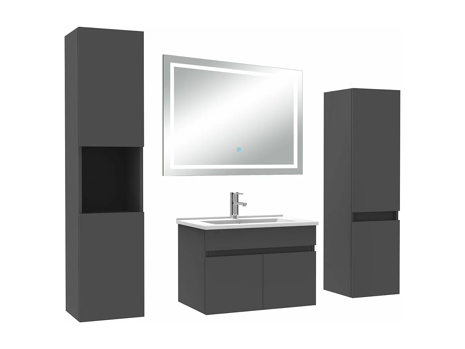 Ensemble meuble Salle de Bain 60cm avec colonne + miroir lumineux 3 couleurs Anthracite