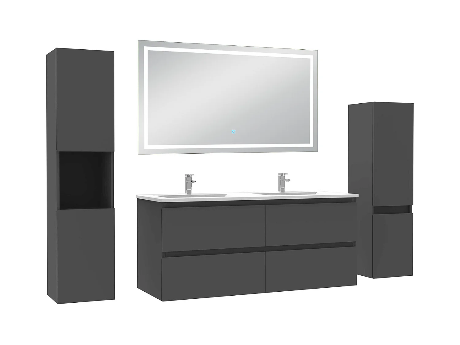 Ensemble meuble Salle de Bain 120cm avec colonne et miroir lumineux 3 couleurs Anthracite