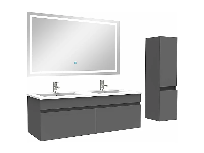 Ensemble meuble salle de Bain 120cm double vasque avec colonne + miroir 3 couleurs Anthracite