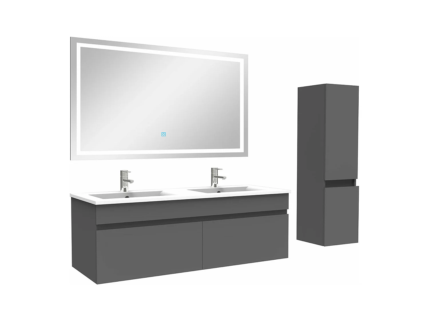 Ensemble meuble salle de Bain 120cm double vasque avec colonne + miroir 3 couleurs Anthracite