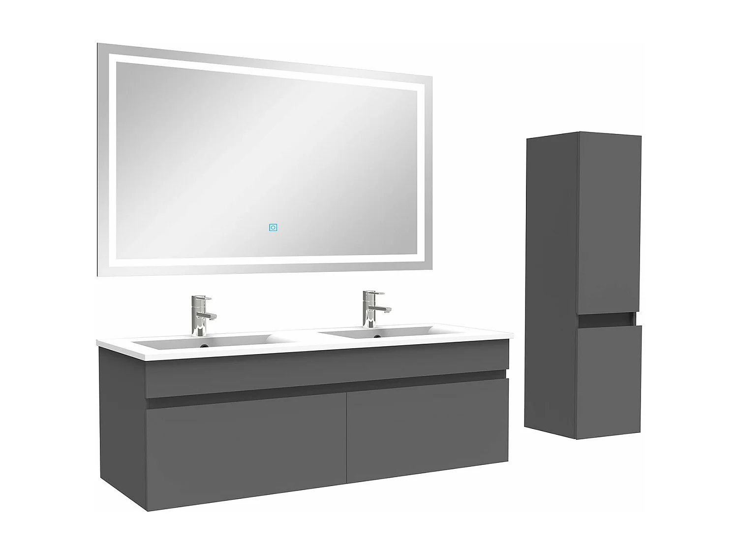 Ensemble meuble salle de Bain 120cm double vasque avec colonne + miroir 3 couleurs Anthracite