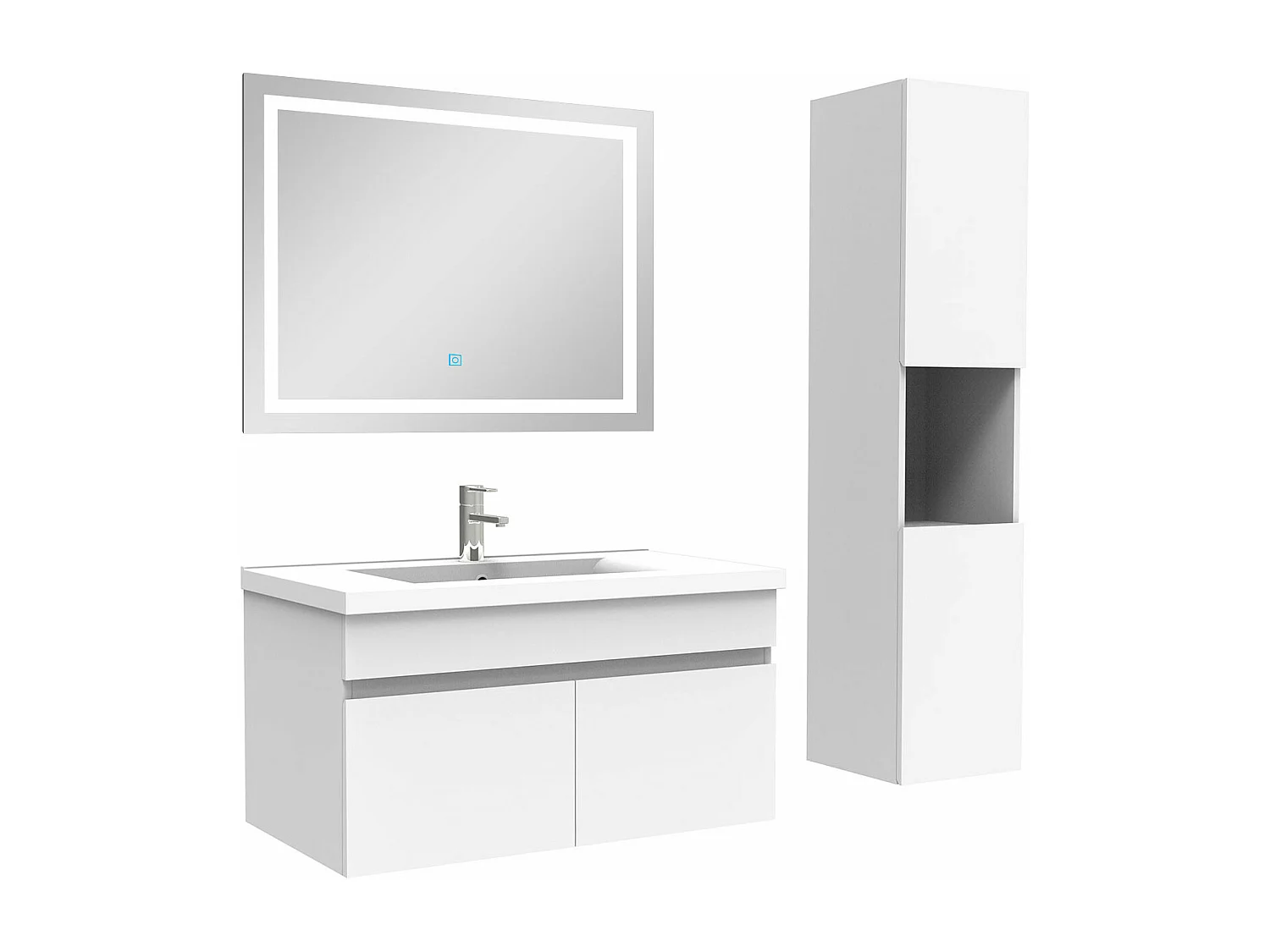 Ensemble meuble salle de Bain 80cm avec colonne + miroir 3 couleurs blanc