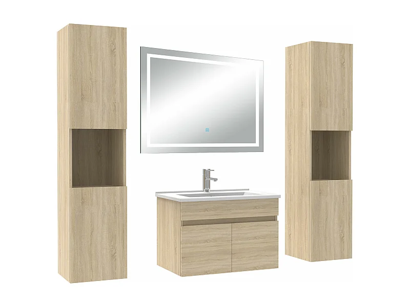 Ensemble meubles Salle de Bain 60cm avec colonne + miroir lumineux 3 couleurs + dimmable Chêne Wotan