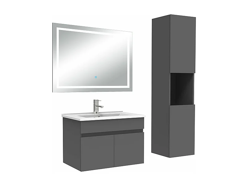 Ensemble meuble salle de Bain 60cm avec colonne + miroir 3 couleurs Anthracite