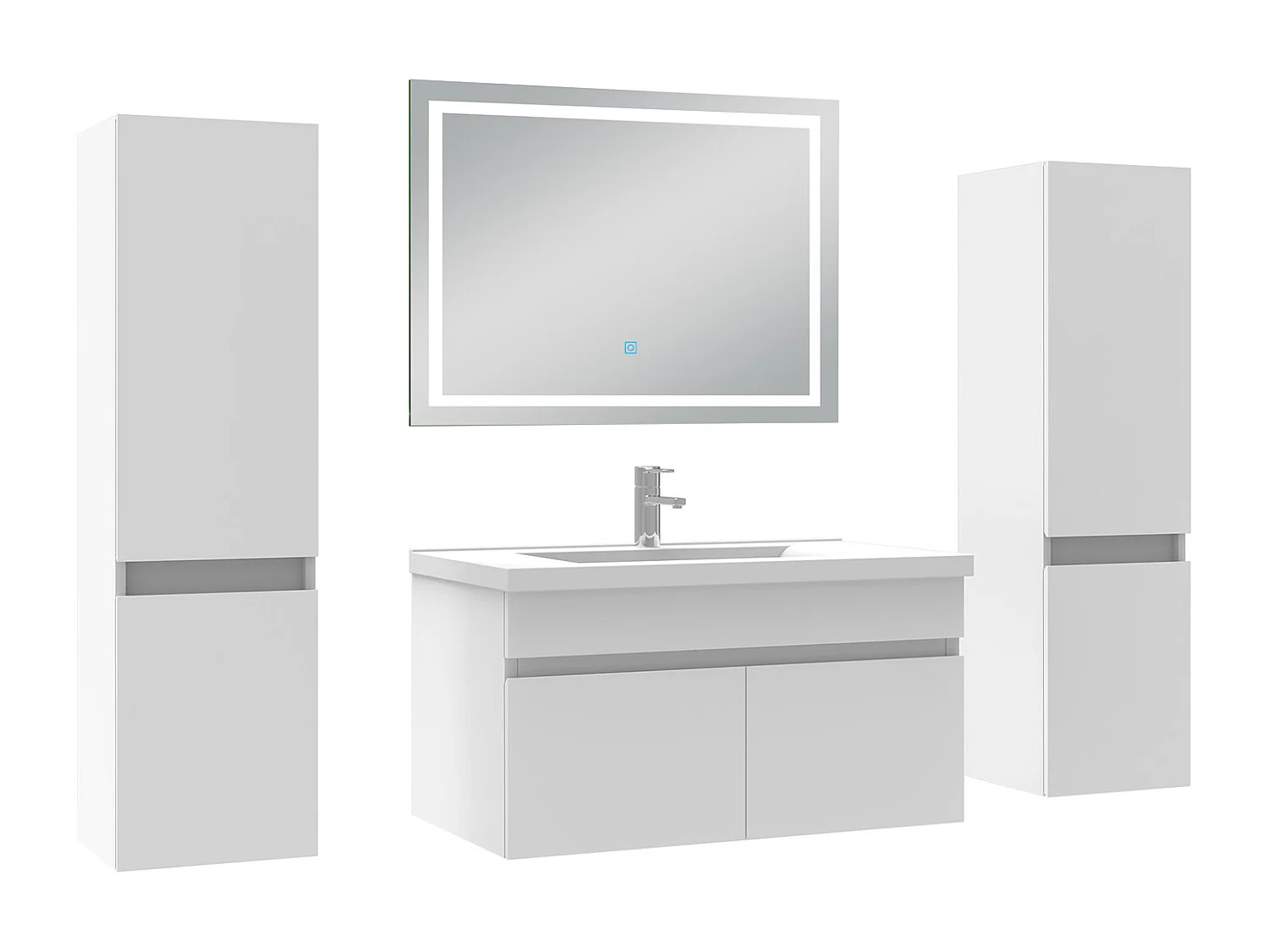 Ensemble meubles Salle de Bain 80cm avec colonne + miroir lumineux 3 couleurs blanc