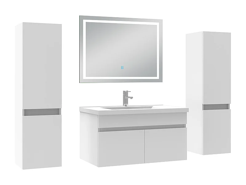 Ensemble meubles Salle de Bain 80cm avec colonne + miroir lumineux 3 couleurs blanc