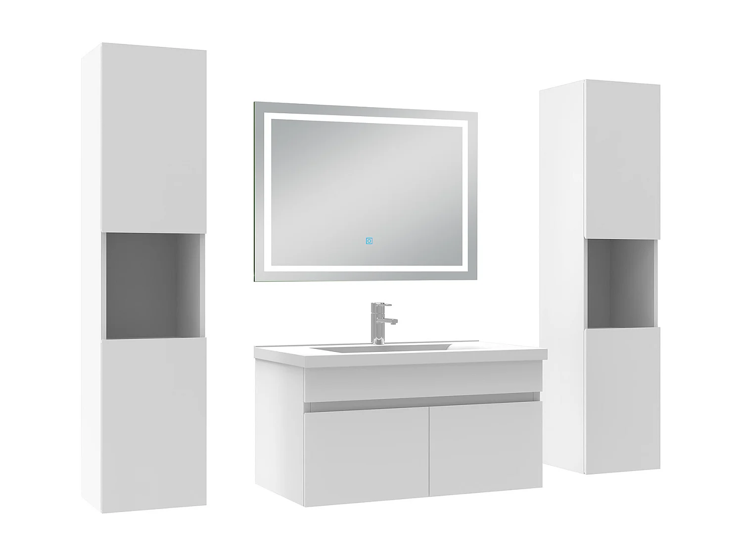 Ensemble meubles Salle de Bain 80cm avec colonne + miroir lumineux 3 couleurs + dimmable blanc