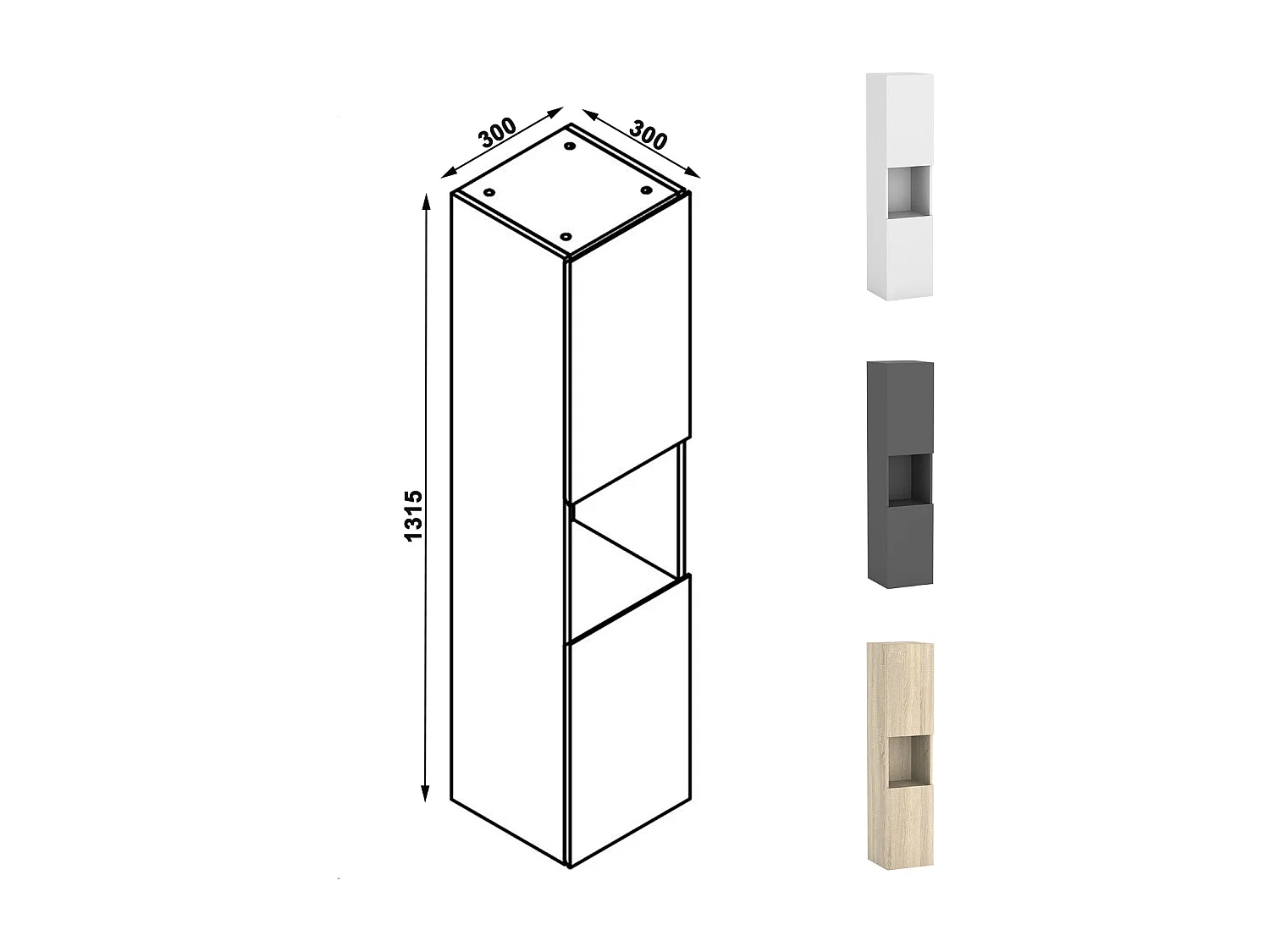 Ensemble meubles Salle de Bain 100cm avec colonne et miroir lumineux 3 couleurs et dimmable Anthracite