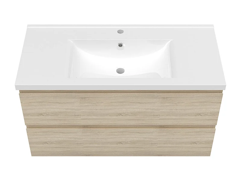 Ensemble meuble Salle de Bain 100cm simple vasque avec colonne et miroir lumineux dimmable chêne wotan