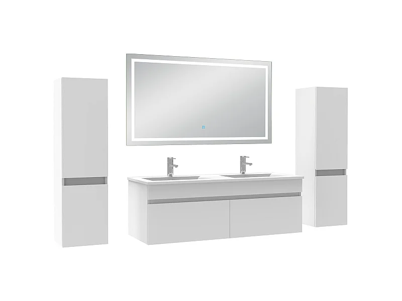 Ensemble meubles Salle de Bain 120cm avec colonne + miroir lumineux 3 couleurs blanc