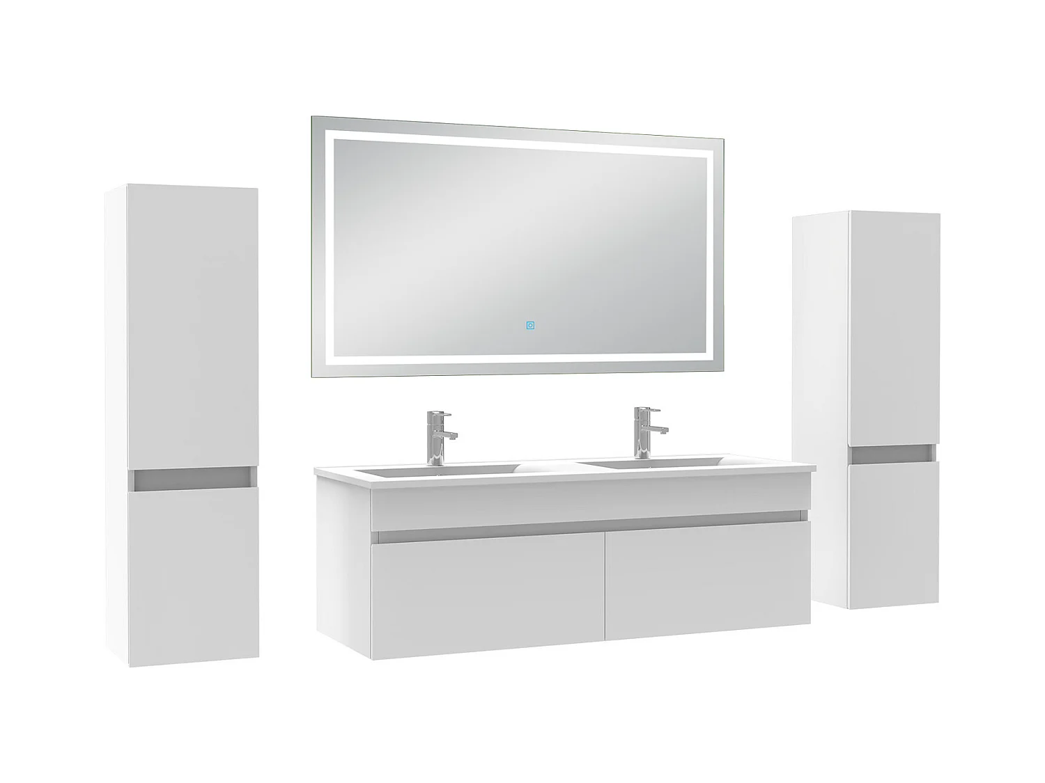 Ensemble meubles Salle de Bain 120cm avec colonne + miroir lumineux 3 couleurs blanc