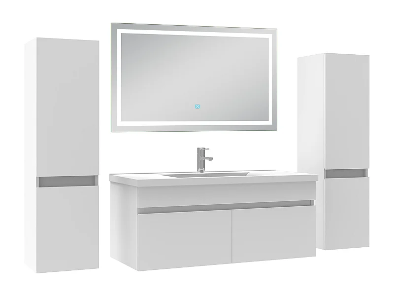 Ensemble meubles Salle de Bain 100cm avec colonne + miroir lumineux 3 couleurs blanc