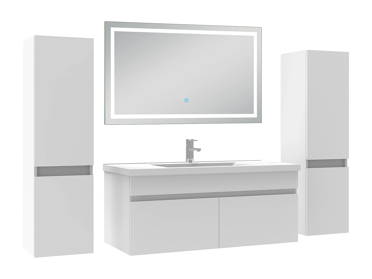 Ensemble meubles Salle de Bain 100cm avec colonne + miroir lumineux 3 couleurs blanc