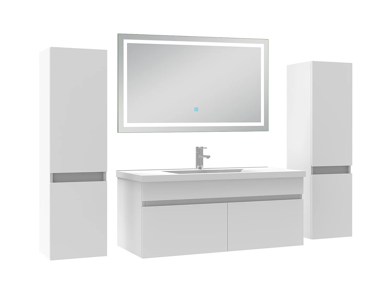 Ensemble meubles Salle de Bain 100cm avec colonne + miroir lumineux 3 couleurs blanc