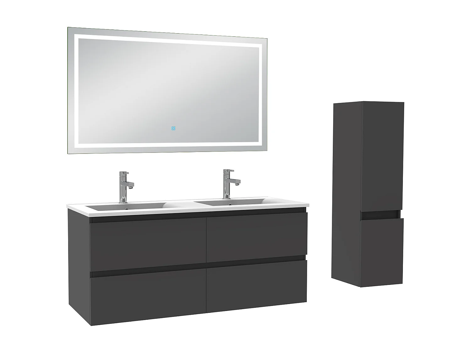 Ensemble meuble salle de Bain 120cm double vasque avec colonne et miroir 3 couleurs Anthracite
