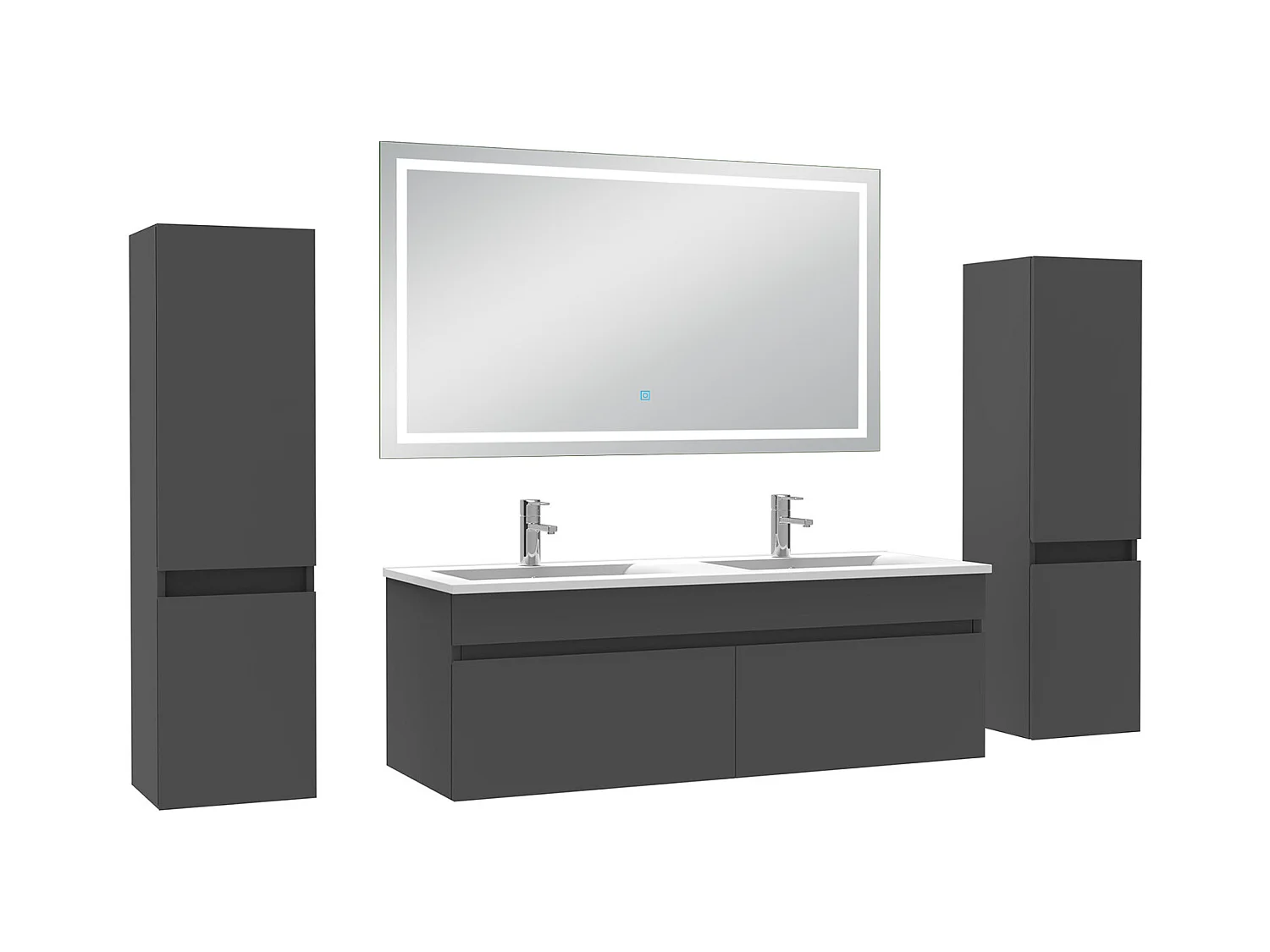 Ensemble meubles Salle de Bain 120cm avec colonne + miroir lumineux 3 couleurs Anthracite