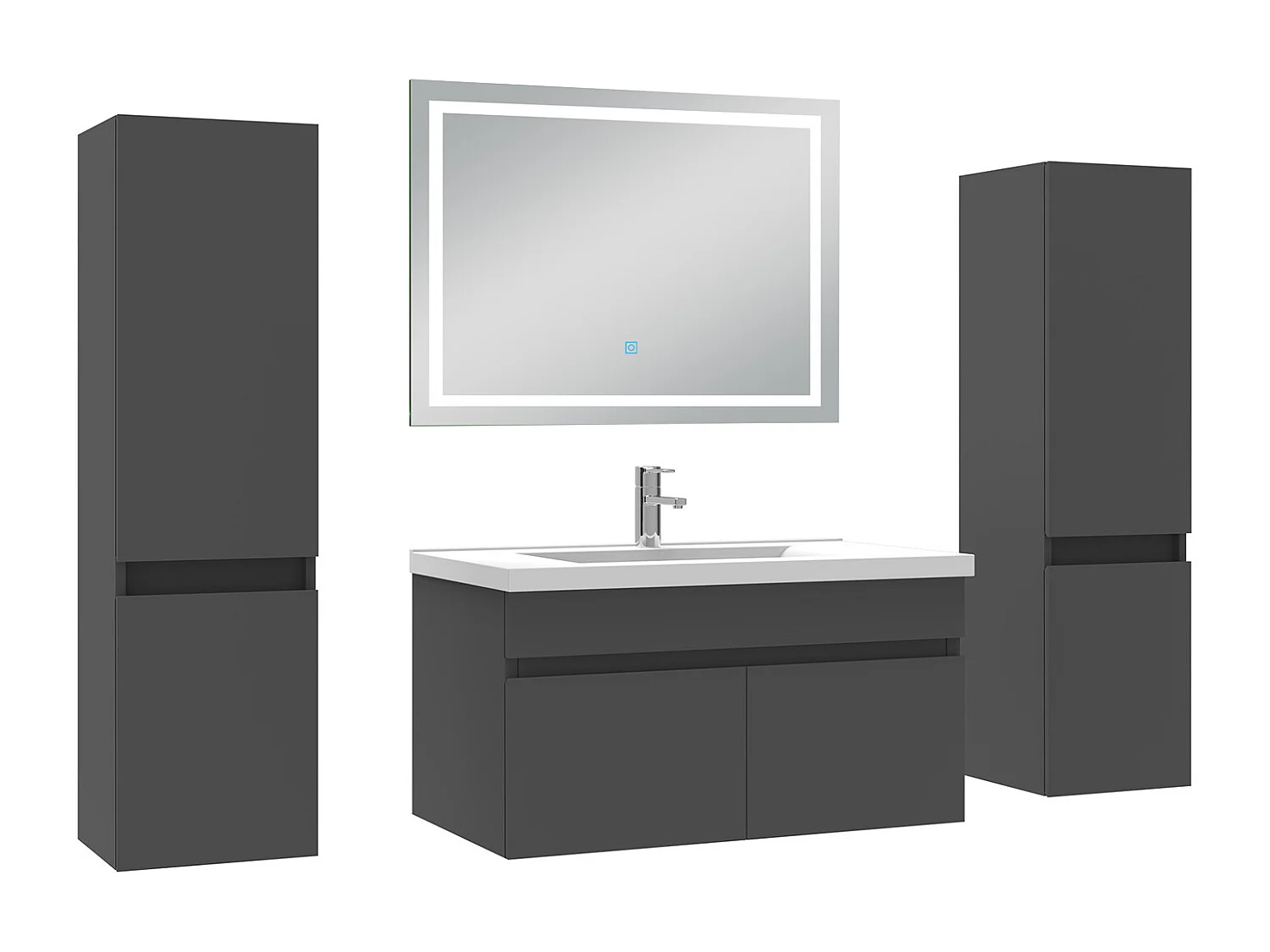 Ensemble meubles Salle de Bain 80cm avec colonne + miroir lumineux 3 couleurs Anthracite