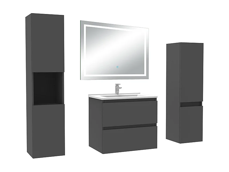 Ensemble meuble Salle de Bain 60cm avec colonne et miroir lumineux 3 couleurs Anthracite