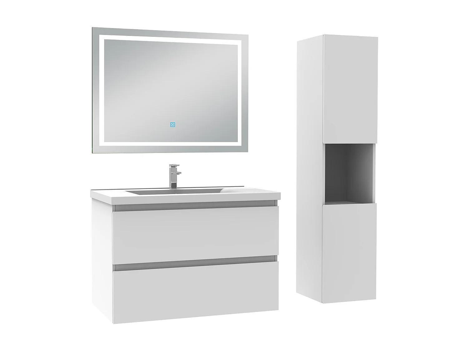 Ensemble meuble salle de Bain 80cm avec colonne et miroir 3 couleurs blanc