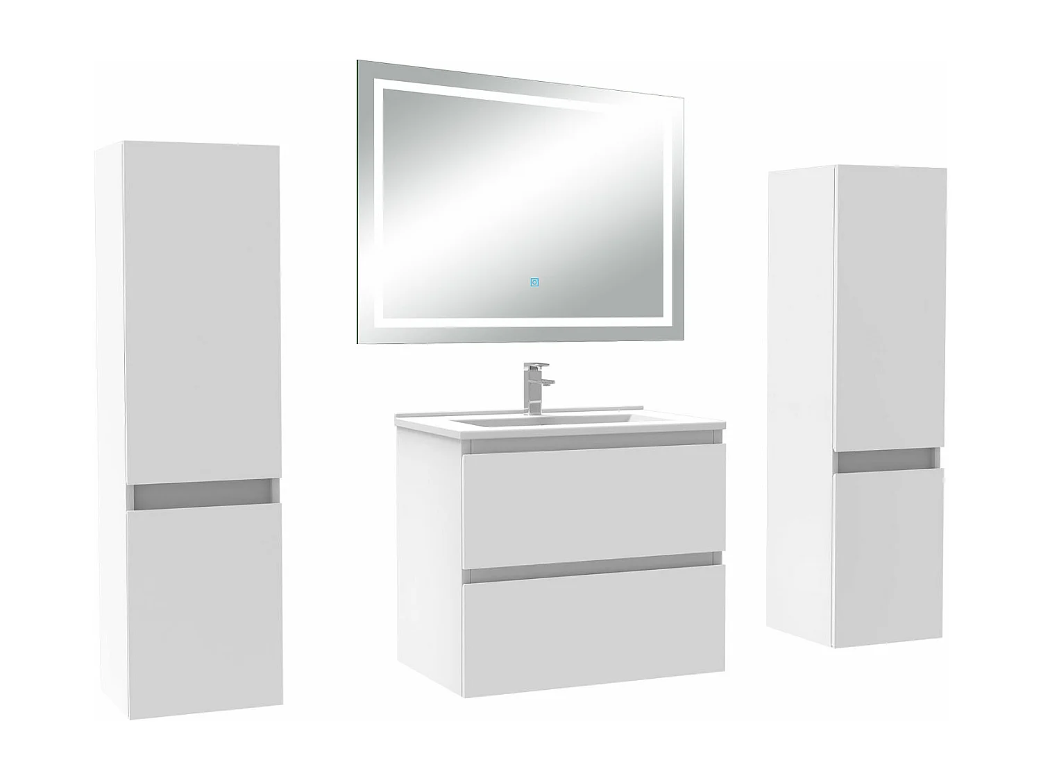 Ensemble meubles Salle de Bain 60cm avec colonne et miroir lumineux 3 couleurs blanc