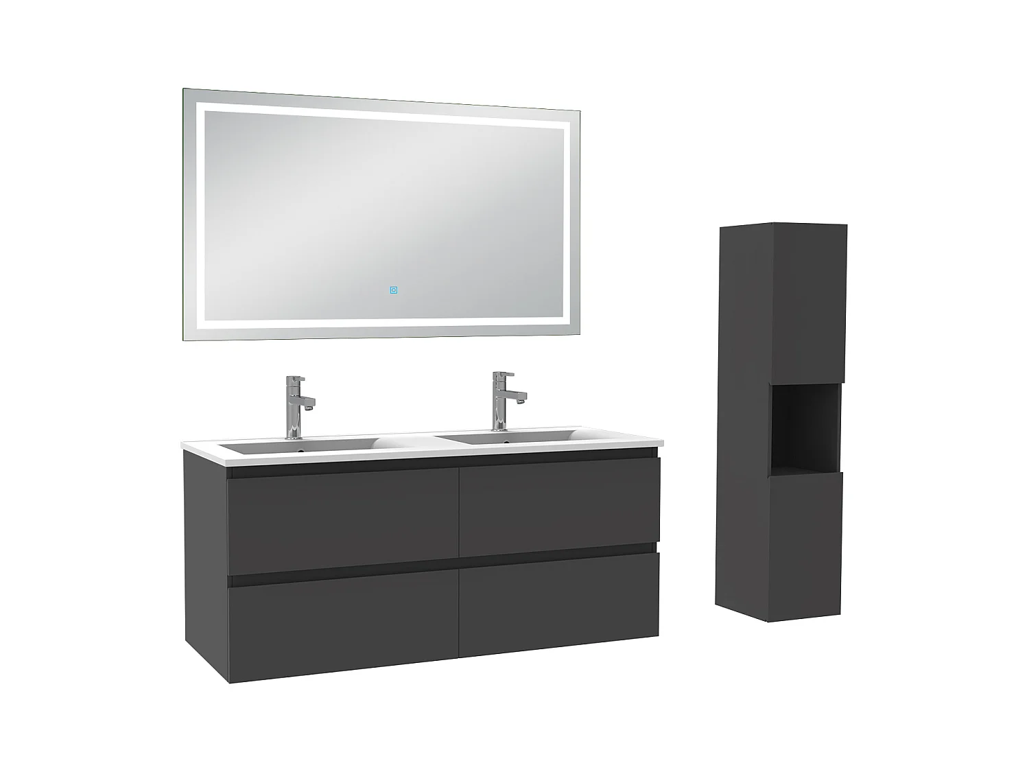 Ensemble meuble salle de Bain 120cm avec colonne et miroir 3 couleurs Anthracite