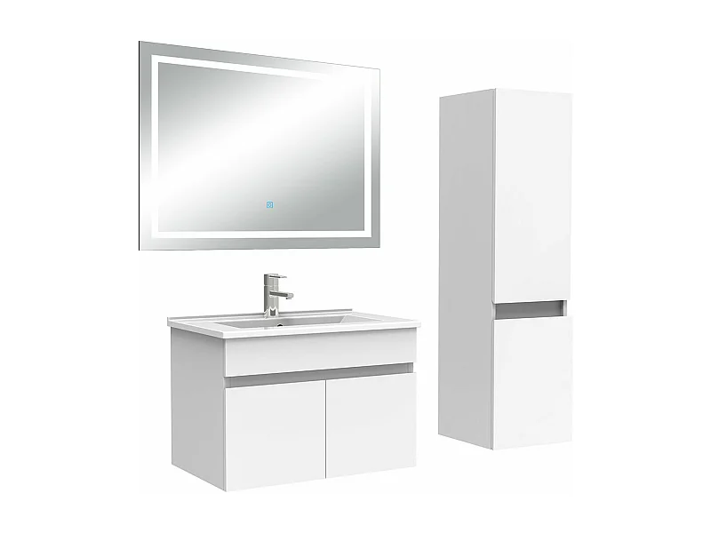 Ensemble meuble salle de Bain 60cm simple vasque avec colonne + miroir 3 couleurs blanc