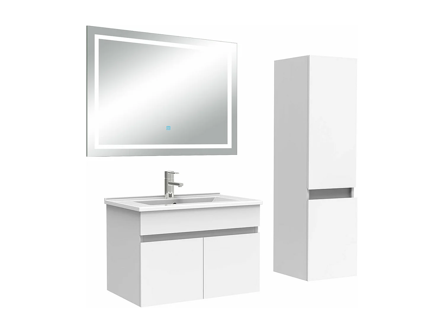 Ensemble meuble salle de Bain 60cm simple vasque avec colonne + miroir 3 couleurs blanc