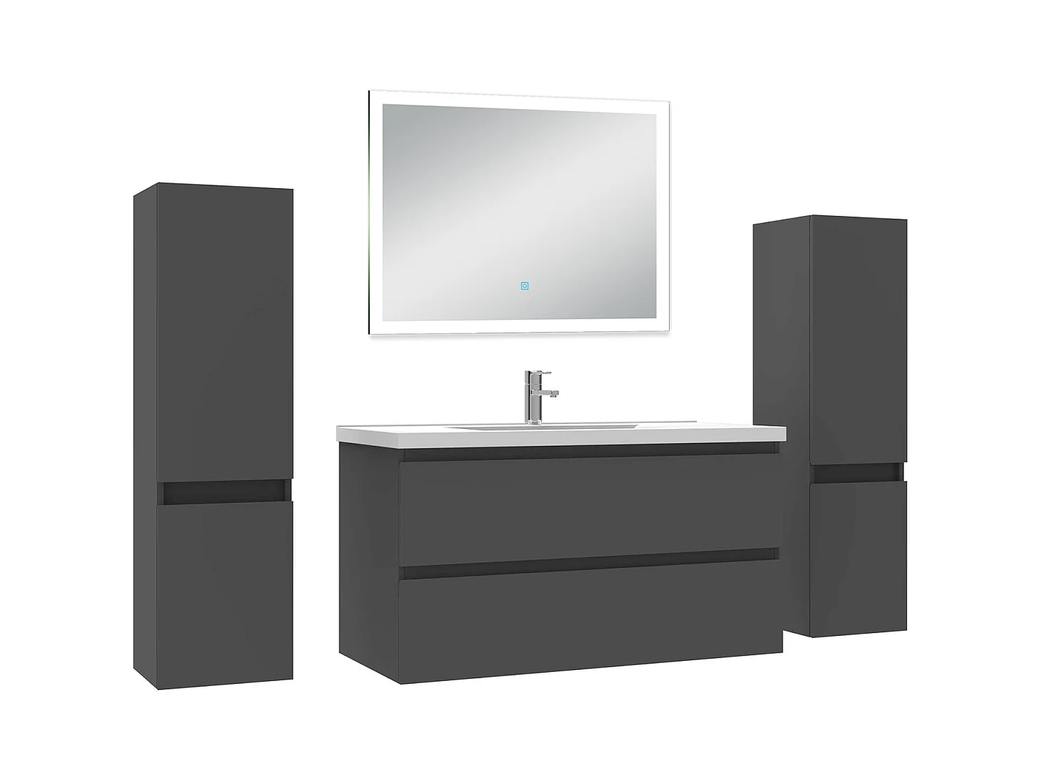 Ensemble meuble Salle de Bain 100cm avec colonne et miroir lumineux dimmable anthracite