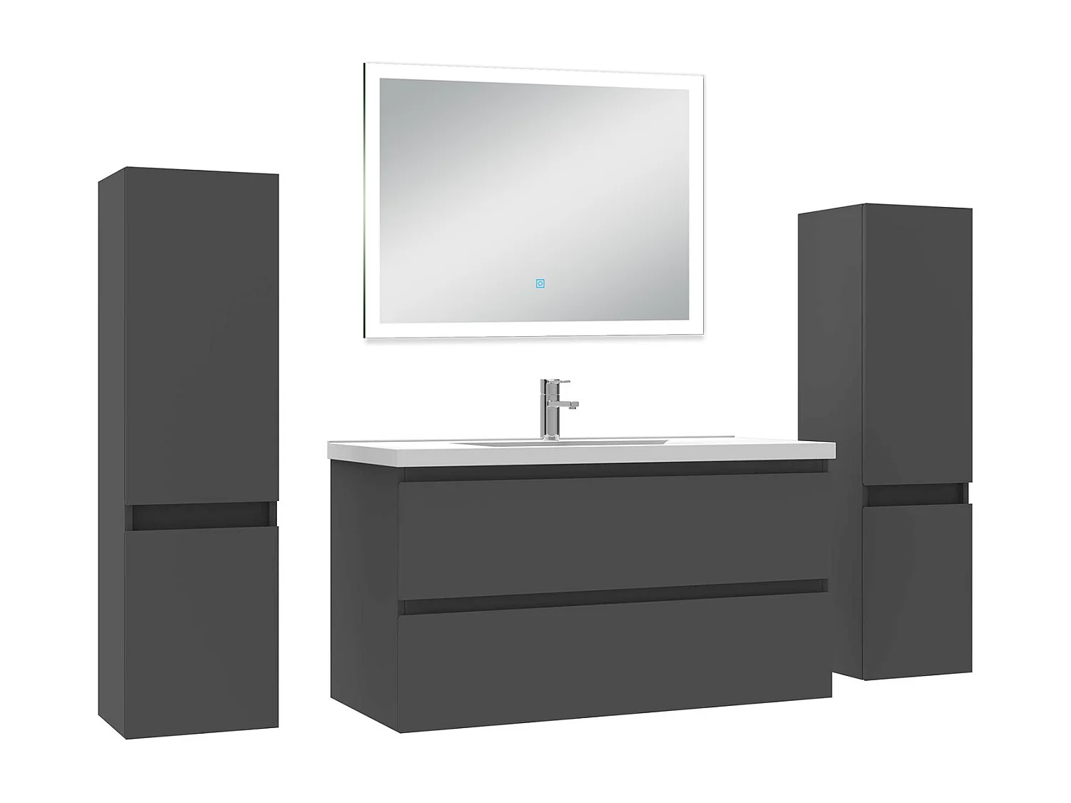 Ensemble meuble Salle de Bain 100cm avec colonne et miroir lumineux dimmable anthracite