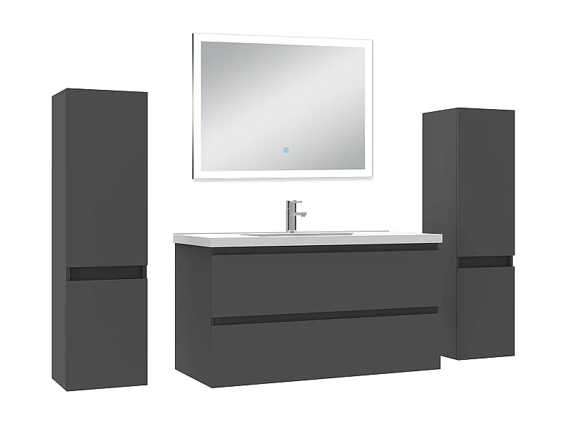 Ensemble meuble Salle de Bain 100cm avec colonne et miroir lumineux dimmable anthracite