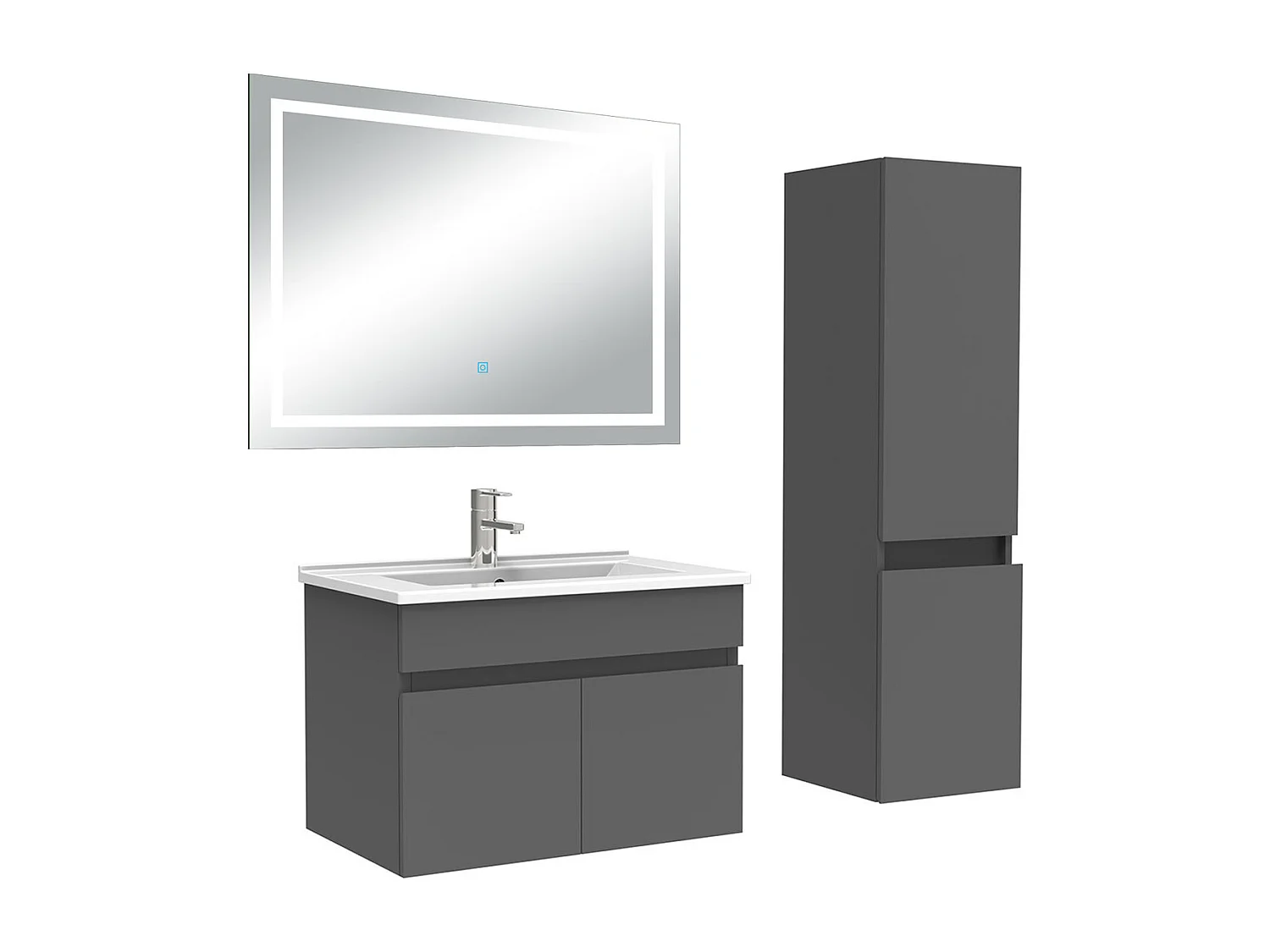 Ensemble meuble salle de Bain 60cm simple vasque avec colonne + miroir 3 couleurs Anthracite