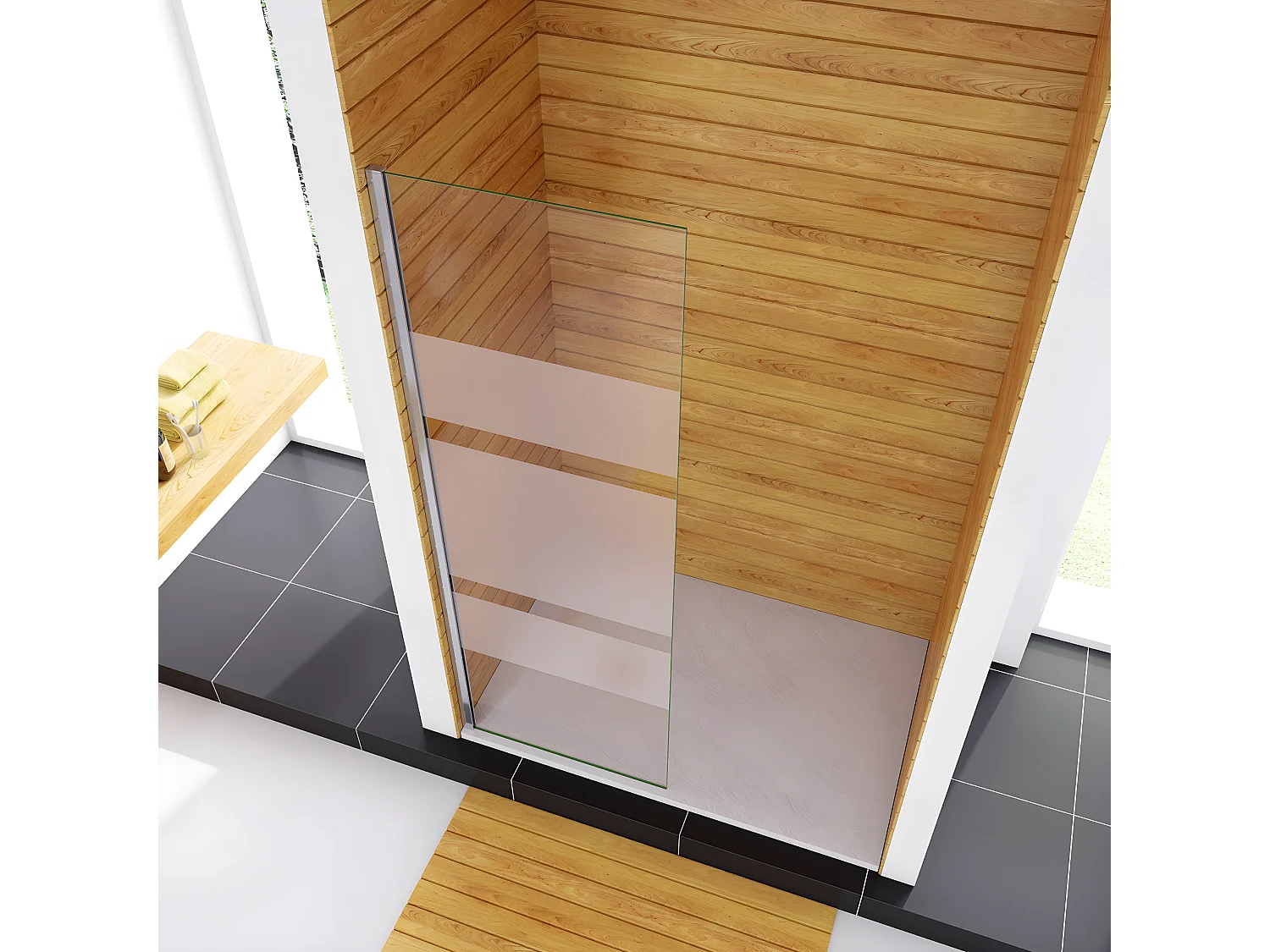 Box Doccia Walk In 80x190cm Parete Fissa in Vetro Temperato da 6 mm Anticalcare Multi Fasce Satinate Opache Telaio Cromo Lucido